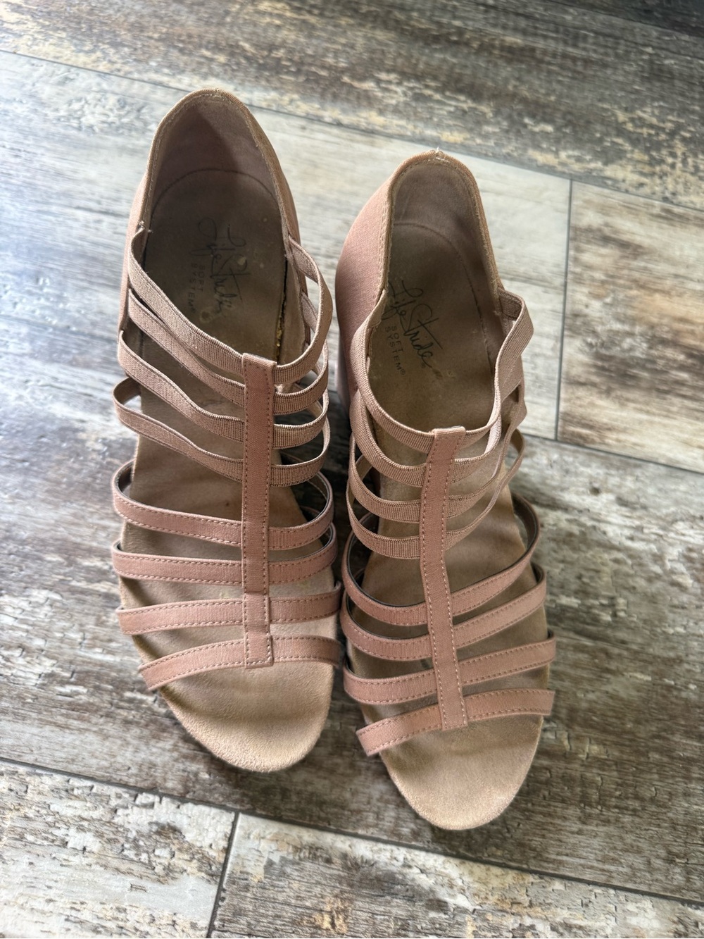 2 for $20 sale: Lifestride beige / mushroom strappy wedge Helena sandals - 8.5 - Picture 3 of 9